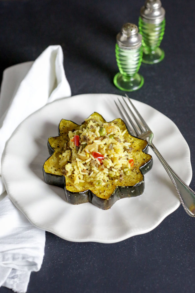 roasted acorn squash with dirty rice pilaf recipe