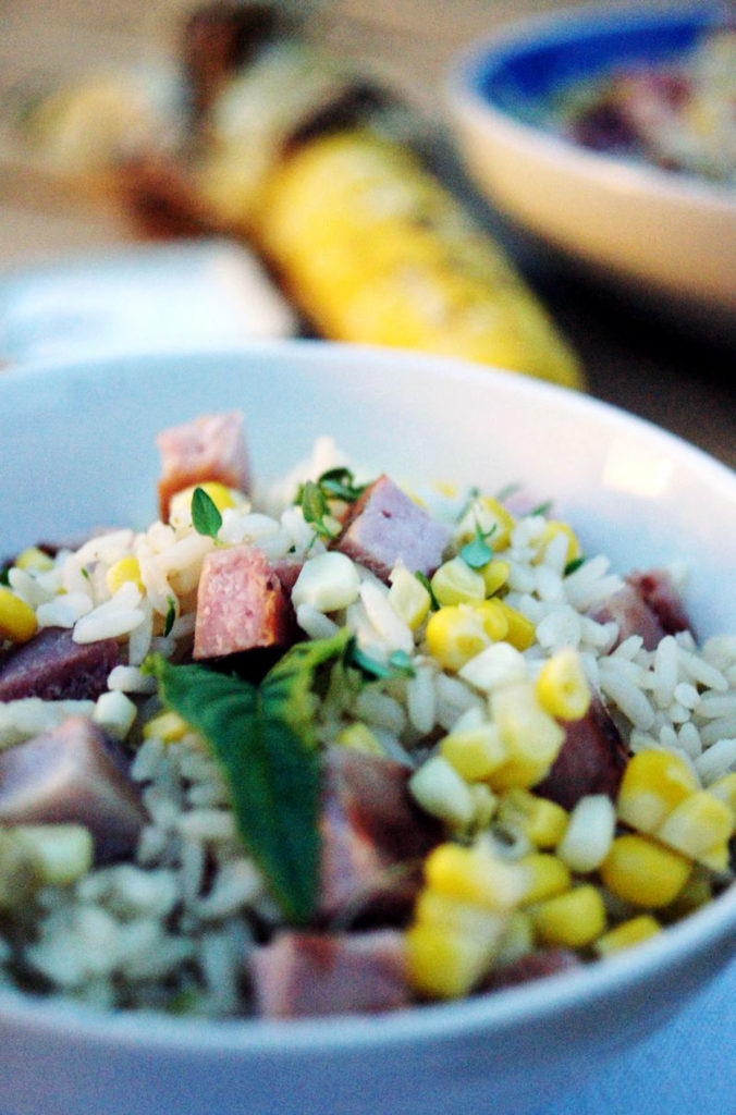 grilled ham and corn with rice recipe