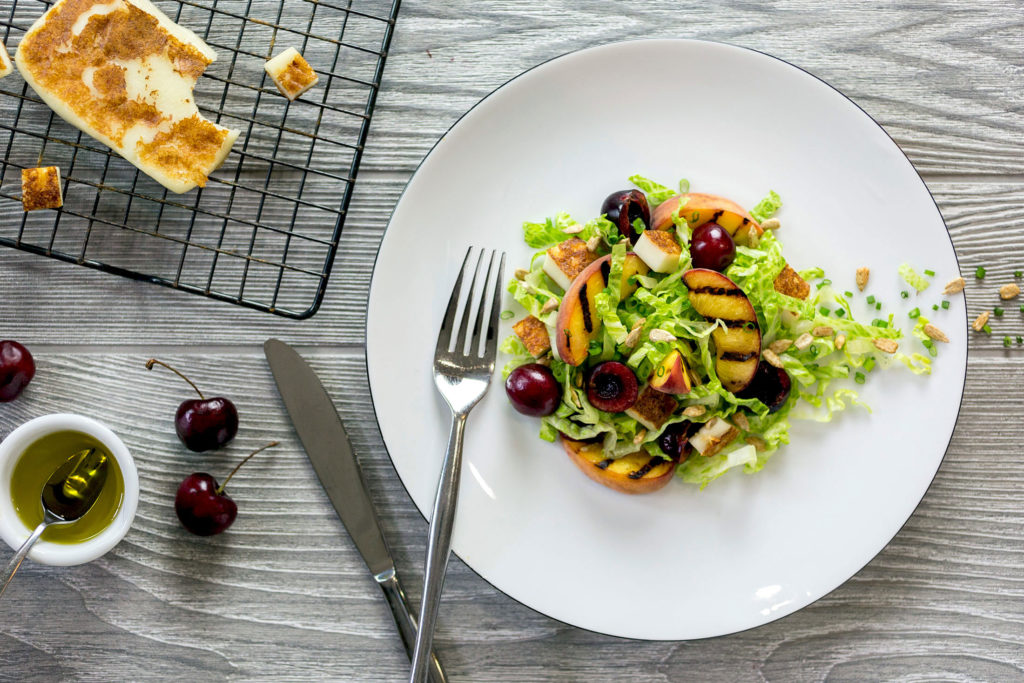 halloumi peach cherry salad recipe