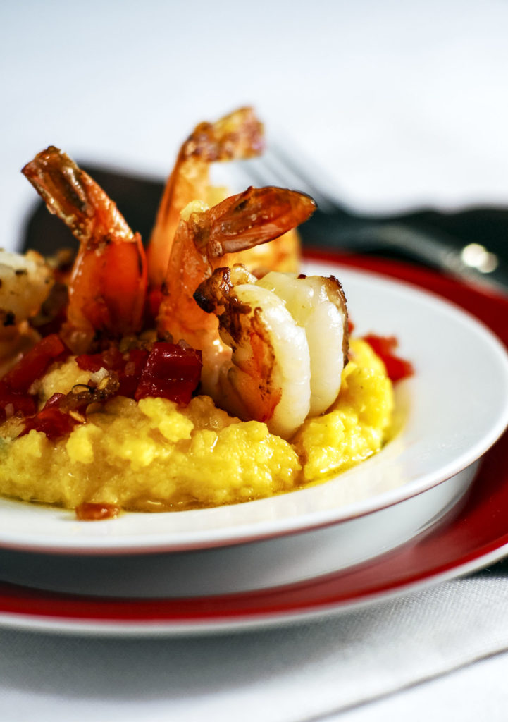 tomato bacon shrimp with cheddar polenta recipe