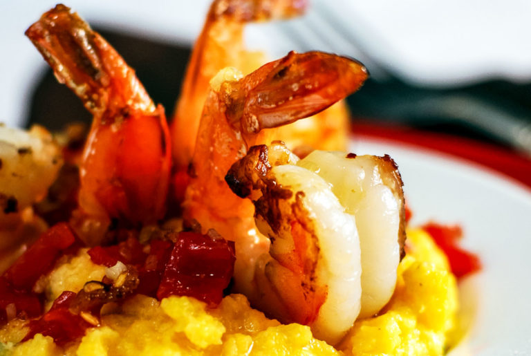 tomato bacon shrimp with cheddar polenta recipe